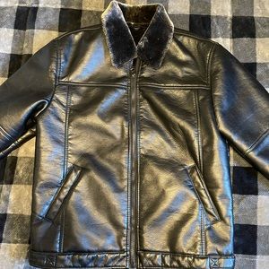 Sergio Benini Black Genuine Leather/ Fur Jacket, Size M